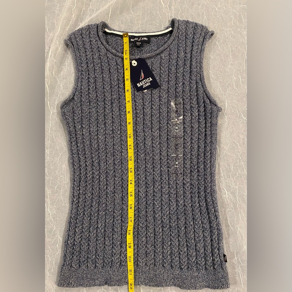Nautica Jeans Top Blue Gray Cable Knit Sweater Sleeveless Vest Medium - Picture 5 of 6